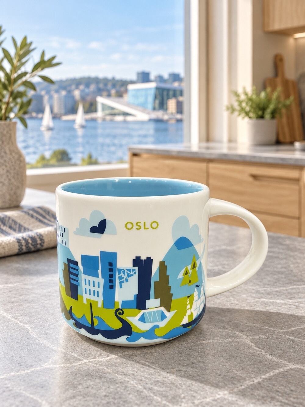 Starbucks Oslo You Are Here Series Mug 14 oz Blue Interior Staining